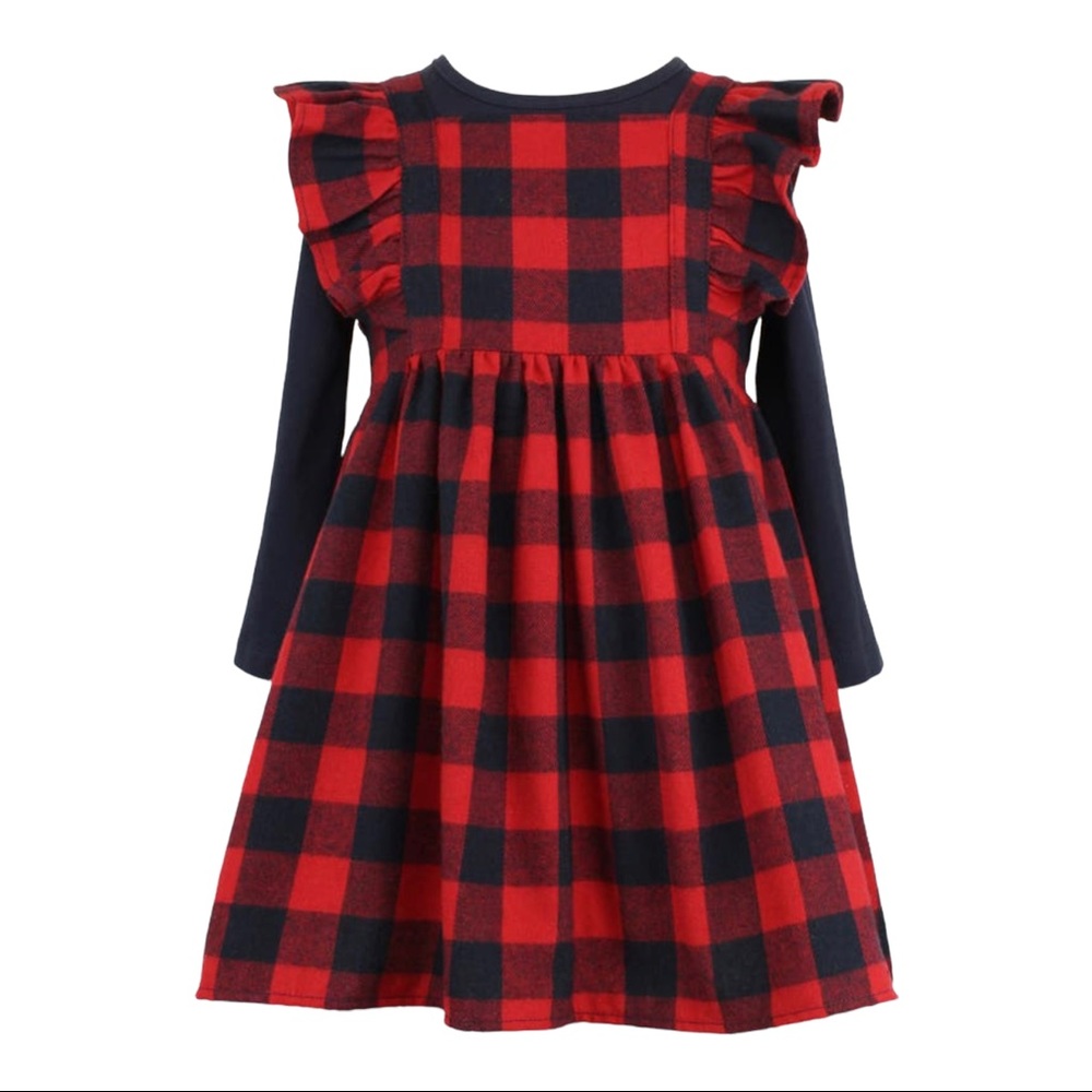 NWOT Popatu Gingham Print Pinafore Dress. Size: 12M
